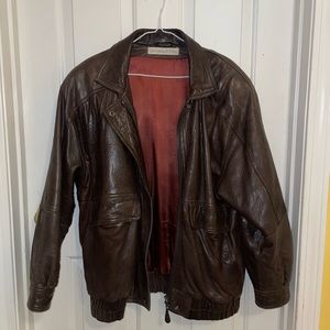Oversized Vintage Brown Leather Jacket.